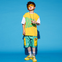 Childrens hip-hop short-sleeved tide clothing childrens hiphop handsome street dance suit boys summer drum set costume