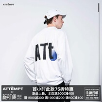  ATTEMPT Fixed product ATt LOGO Tee Gradient geometric print Loose off-the-shoulder long-sleeved T-shirt