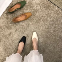 ITSK shoes womens single shoe square head shallow mouth soft leather heel and grandma shoes ladyshoe