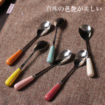 Blue Lotus home export Japan original single pearl spoon coffee spoon mixing spoon ceramic stainless steel multi-color 13cm