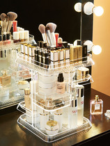 Square Net red transparent diamond pattern rotating cosmetics storage box acrylic desktop finishing storage large shelf