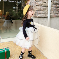 Girls autumn dress 2021 new Korean long-sleeved cotton silk girl skirt yarn dress childrens foreign princess dress