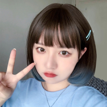 Meisu wig female short hair natural full head cover type imitation human real hair Net red air bangs gradient color short straight hair