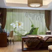 Chinese style lotus lotus Buddha system curtain living room new Chinese style light and impermeable gauze curtain Chinese style bedroom Buddhist hall