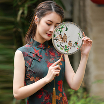 Autumn water ballad summer new womens silk fragrant cloud yarn Chinese modified cheongsam women daily wear sleeveless long skirt