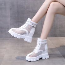 2022 Spring New Hollow Mesh Martin Boots Thick-soled Inner Heightening Muffin Bottom Round Toe Mesh Boots Sandals Womens Shoes