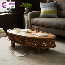JSM American country oak coffee table vintage old all solid wood carved Oval a few creative personality coffee table