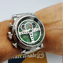 invicta 30577 Invikta Three Eyed Green Water Ghost Dial Second Time Zone Luminous Quartz Men Watch