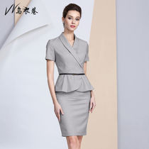 Wong Yi Lane fashion light gray OL commuter temperament professional dress women suit suit dress summer short sleeve tooling