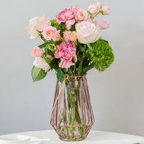 Nordic ins glass vase Living room light luxury water raising transparent flower simulation flower dried flower arrangement ornament ornaments