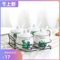 Ceramic seasoning tank kitchen seasoning box salt jar household combination set European style seasoning bottle jar creative seasoning box