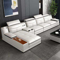 Leather sofa Modern minimalist first floor cowhide living room size apartment corner leather sofa combination furniture set