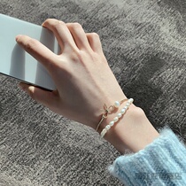 Korean fashion design Baroque double-layer pearl bracelet ins Wind bow bracelet couple girlfriends bracelet