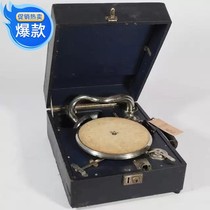 Antique UK old-fashioned style-style choir-machine hand-left sound machine black adhesive record machine mainspring power 78 to turn
