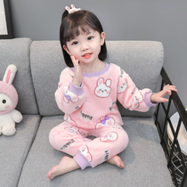 Girls flannel pajamas autumn and winter childrens childrens foreign style coral fleece split winter thickened home clothes