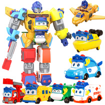 Genuine variety of school bus Childrens toy deformation engineering car fit robot set 6 Goethe 3-8 years old Six-in-one