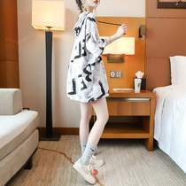 Hong Kong 2022 Summer Lianhood Loose Fashion Pure Cotton Short Sleeve T-shirt Woman Tennis Red Ocean Medium Long overfire blouse