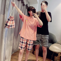 Japanese galato cartoon lovers sleeping in summer printed pure cotton short sleeves Men and womens home clothes suit can be worn out