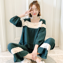 Pure cotton pajamas womens thin spring summer and autumn new long-sleeved cotton Korean version of fresh student home clothes fashion two-piece set