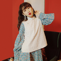 Huang Niuniu classmates original homemade Republic of China girlblack and white check vintage Chinese vest vest autumn and winter