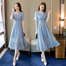 V Collar Temperament Lian Dress Woman 2022 new collection waist display slim lotus leaf sleeves with elegant foreign air summer dress