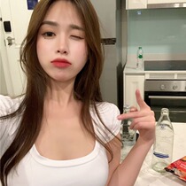 celine pianna high waist T-shirt woman Summer Korean version Sexy open navel low chest U collar short sleeve undershirt blouse