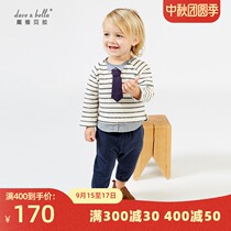 davebella David Bella baby childrens clothing spring and autumn mens clothing college style striped tie two-piece set