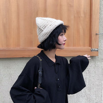 Handmade crochet Korean version of solid color wool hat womens autumn and winter warm pointy crimped knitted hat mens casual all-match