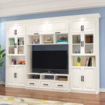 Nordic overall TV cabinet bookcase combination Simple modern living room storage European-style TV cabinet background wall customization