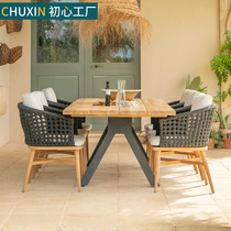 Outdoor Table Chairs Combined Casual Patio Balcony Villa Solid Wood Teak Waterproof Sunscreen Garden Terrace Rattan furniture