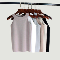 Counter Korean summer solid color ice silk off-the-shoulder sleeveless halter neck slim-fit short knitted vest womens bottoming shirt top