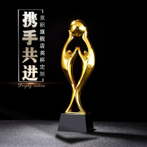 Accumulate new crystal trophies custom-made resin trophies creative hand in hand trophy free lettering