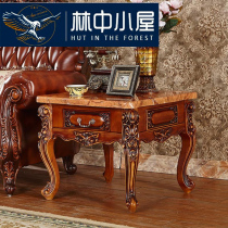 European-style marble square sofa side few solid wood carved retro luxury living room corner tea table telephone coffee table