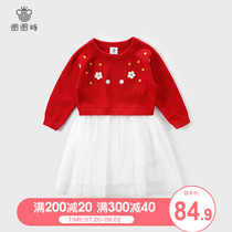 Circle Sugar Girls Child Princess Dress Spring and Autumn children sweater dress Baby baby red mesh skirt