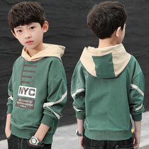 Boys childrens autumn Western style hooded sweater 2021 new middle and large boys  autumn base shirt top Korean version