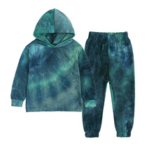Amazon wish cross-border foreign trade girls autumn and winter New Products tie-dyed long sleeve hooded sweater trousers small children set