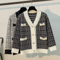 Small fragrant wind knitted cardigan coat womens color shawl spring and autumn black outside wearing foreign style loose sweater top