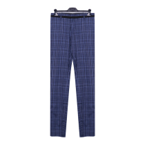 Special 550-VR mens blue plaid trousers slim-fit pure wool fabric made in Italy