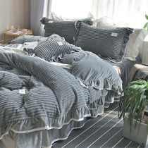 Korean Winter Thickened Rabbit Tutu Suede Lace Four Pieces Warm Coral Suede velvet 1 5m1 8m bedding