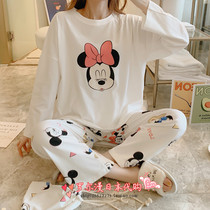 Japanese soft honey Mickey bag pajamas womens spring autumn pure cotton loose long sleeve home clothing set