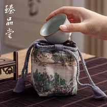 Handmade linen bag tea set storage bag tea cup cloth bag small mini portable portable travel thick cloth bag