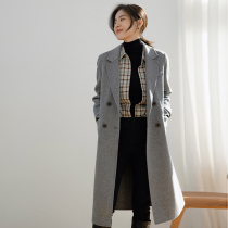 Grey double-sided cashmere coat womens mid-length over-the-knee high-end thickened loose woolen coat 2022 new
