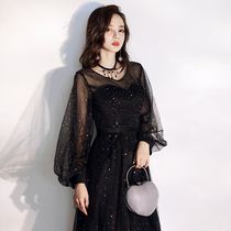 Evening dress skirt female 2021 new black summer chorus performance temperament high-end banquet host thin