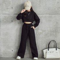 Girls sports suit winter plus fleece childrens clothing fashionable short sweater trousers foreign style big children net red two-piece set