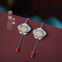 Original design pure silver enamel Enamel Ornaments China Wind Fashion Earrings With Ancient Wind Temperament Long Earrings