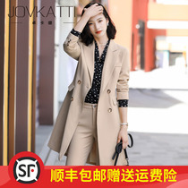 Long suit suit suit female president temperament professional wear 2021 autumn and winter New slim white collar work clothes