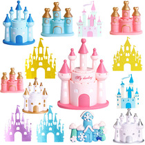 Baking Cake Decoration Childrens Fairy Tales Castle Conset Golden Pink Prince Princess Birthday Cake Creative Pendulum