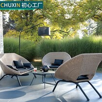 Outdoor sofa patio balcony open-air waterproof sunscreen outdoor leisure small family type minimalist backrest rattan combinations