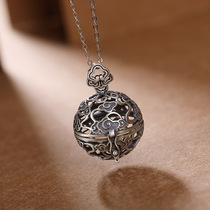 Xiangyun Ga Wu box pendant S925 sterling silver vintage old personality hollow men and women sachet ball pendant necklace