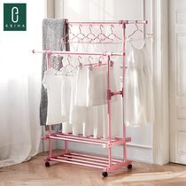 Clothes Hanger Floor Double Pole Style Home Balcony Telescopic Clothes Hanger Son Clotheshorse mobile sturdy bedroom inner cool hanger